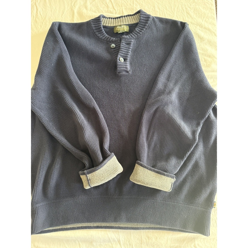 Eddie Bauer 1/4 Button Knit Sweater Mens Size XL Gray USA Made